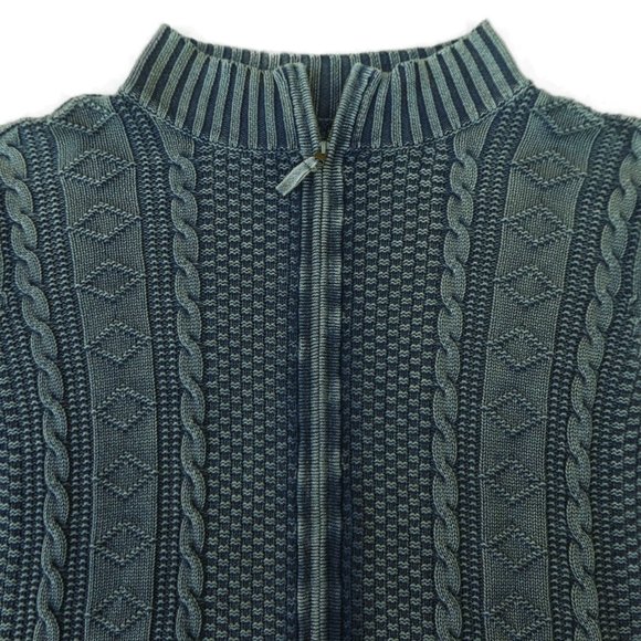 Carbon2Cobalt Stavanger Full Zip 3D Cable Cardigan Nordic Fisherman Linen Cotton
